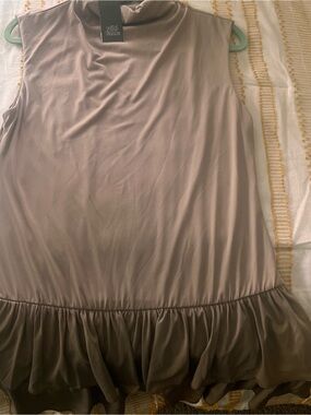 wild fable Taupe Sleeveless Ruffle-Hem Dress